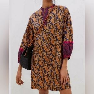 ⚜️ ANTHROPOLOGY Sachin + Babi Paisley Gold & Navy Mini Dress sz L